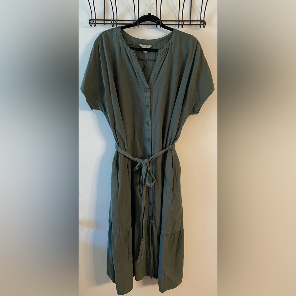 Olive green button up dress